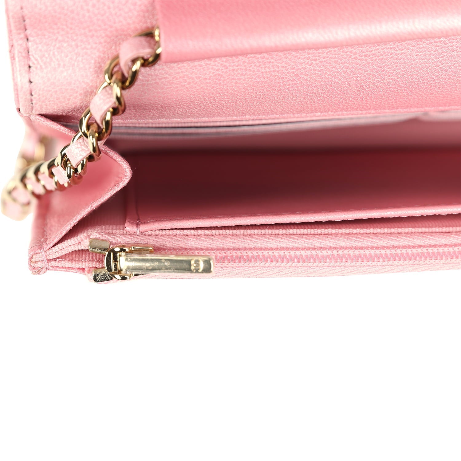 Classic Wallet On Chain Ombre Pink Shiny Goatskin Light Gold Hardware