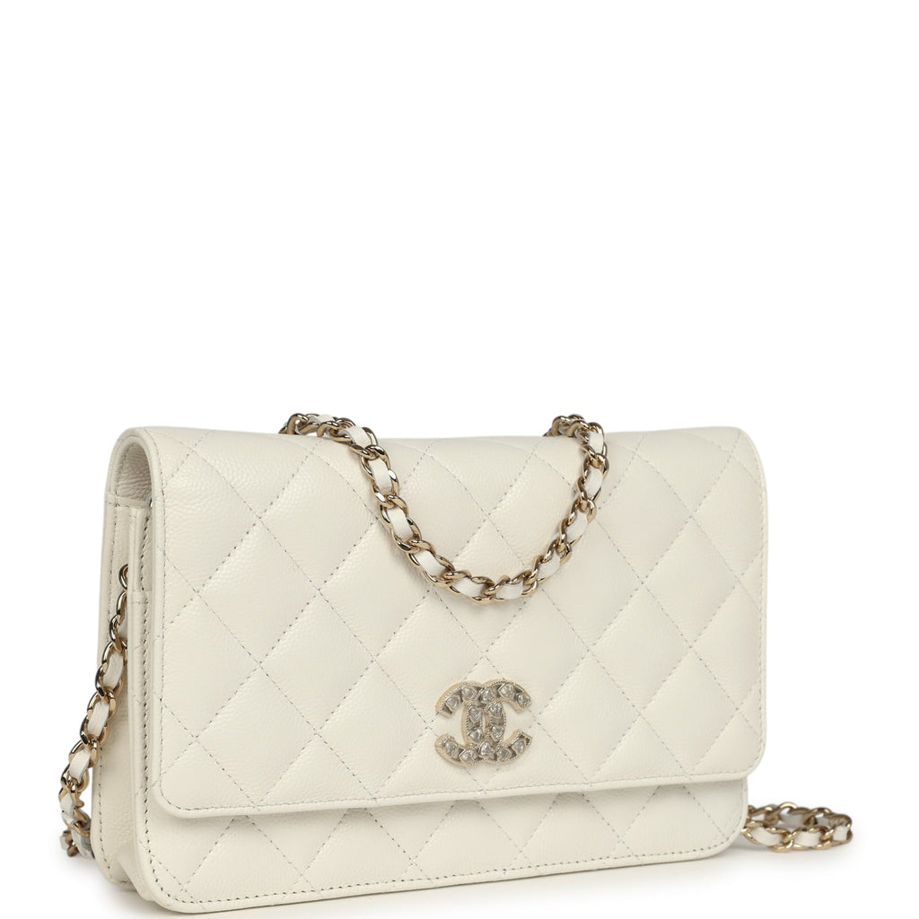 Wallet On Chain WOC White Shiny Caviar Light Gold Hardware