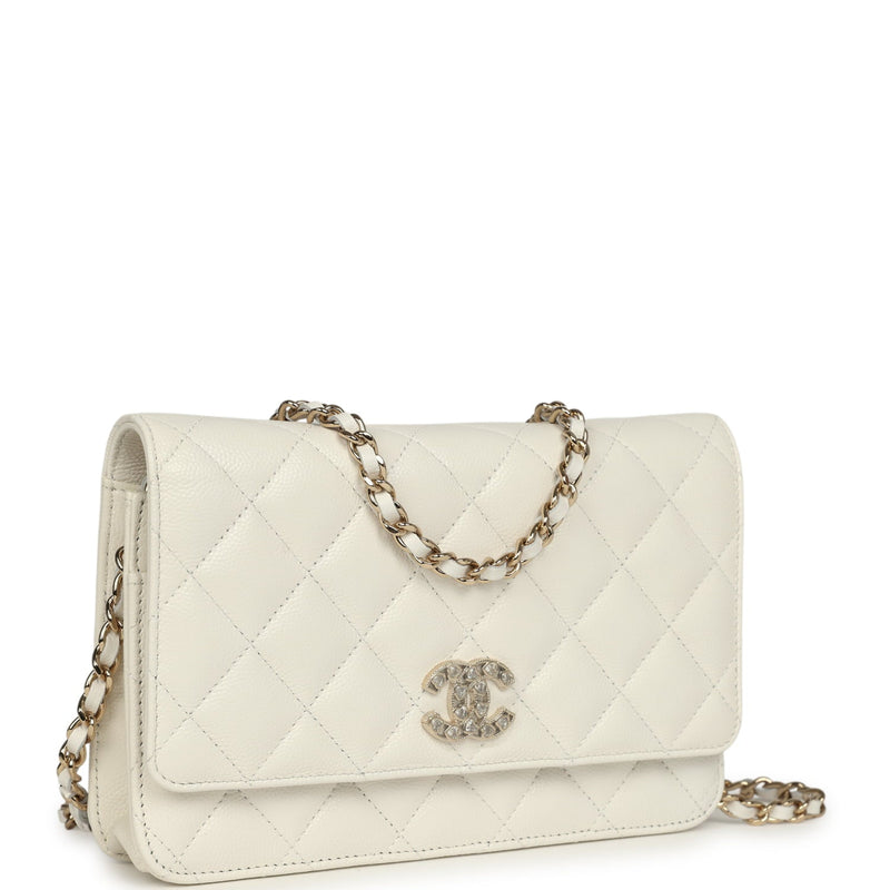 Wallet On Chain WOC White Shiny Caviar Light Gold Hardware