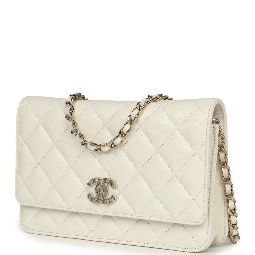 Wallet On Chain WOC White Shiny Caviar Light Gold Hardware