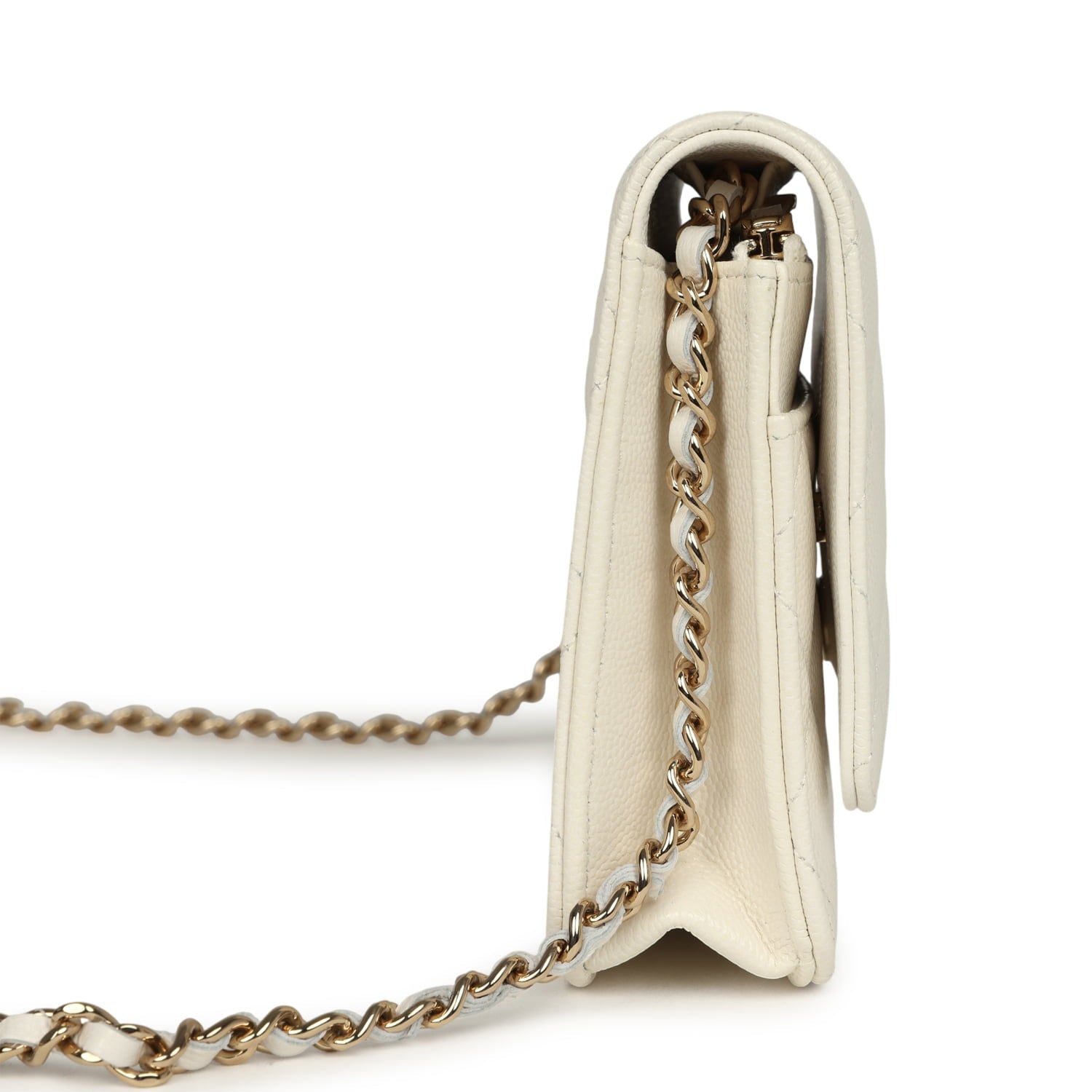 Wallet On Chain WOC White Shiny Caviar Light Gold Hardware