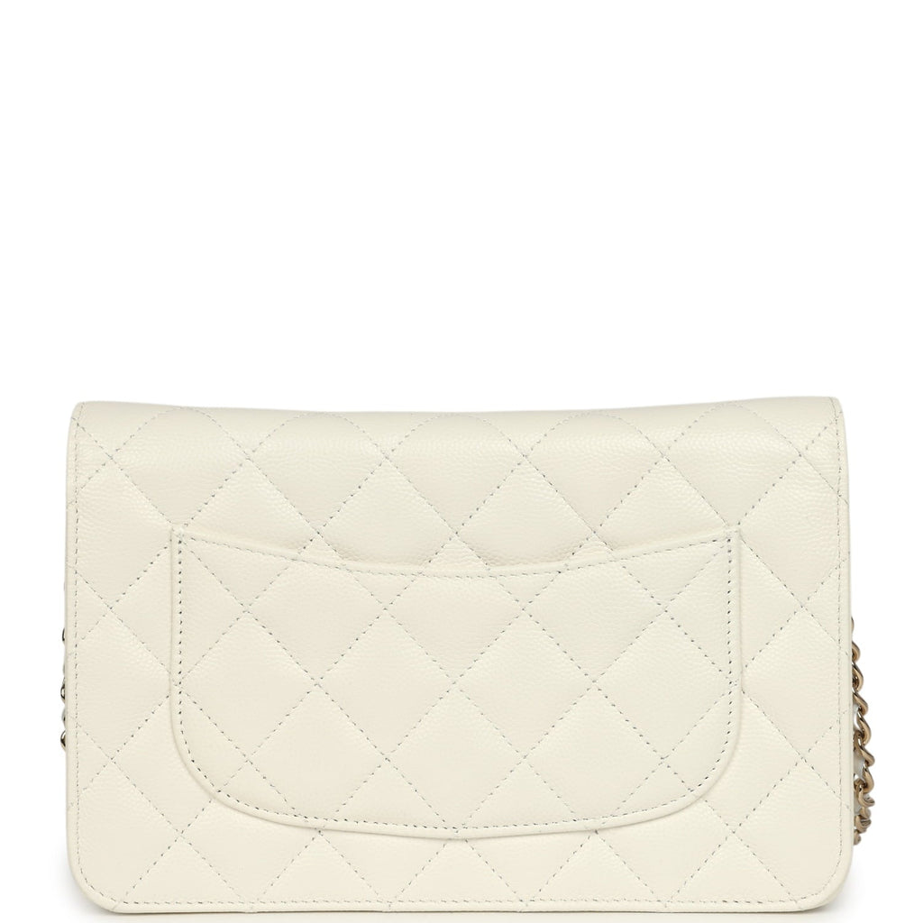 Wallet On Chain WOC White Shiny Caviar Light Gold Hardware