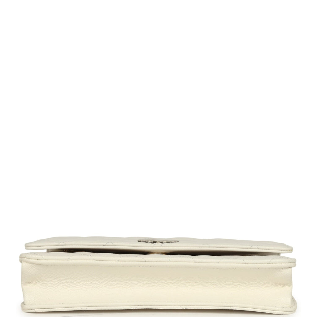Wallet On Chain WOC White Shiny Caviar Light Gold Hardware