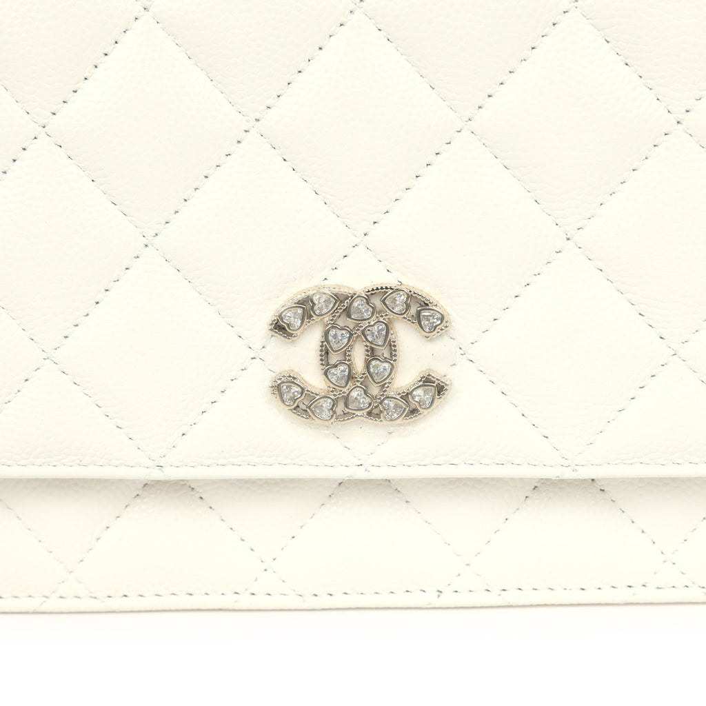 Wallet On Chain WOC White Shiny Caviar Light Gold Hardware