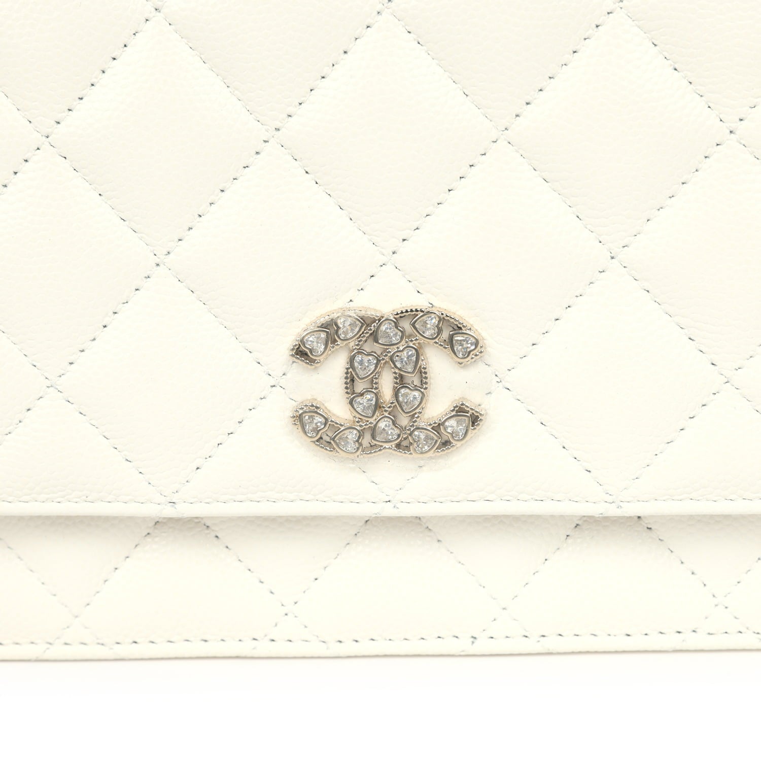 Wallet On Chain WOC White Shiny Caviar Light Gold Hardware