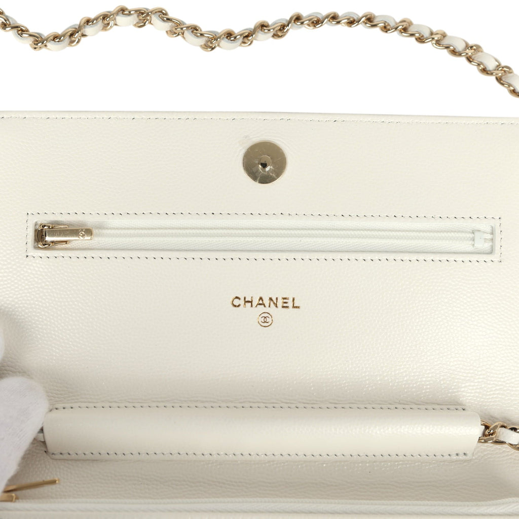 Wallet On Chain WOC White Shiny Caviar Light Gold Hardware