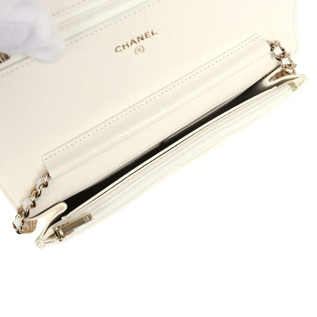 Wallet On Chain WOC White Shiny Caviar Light Gold Hardware