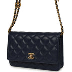 "Twist Your Buttons" Wallet On Chain WOC Navy Blue Shiny Caviar Antique Gold Hardware
