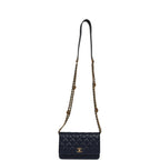 "Twist Your Buttons" Wallet On Chain WOC Navy Blue Shiny Caviar Antique Gold Hardware
