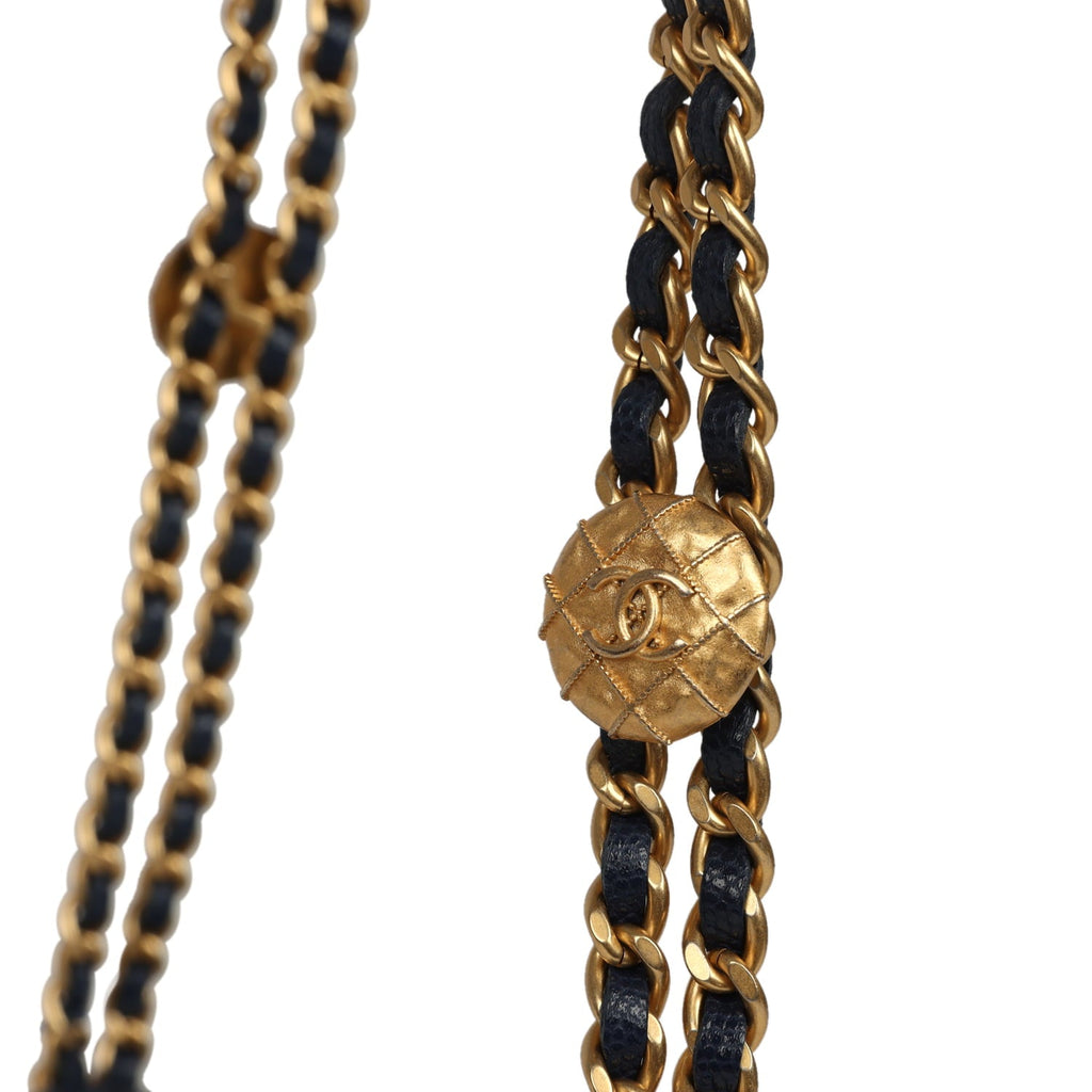 "Twist Your Buttons" Wallet On Chain WOC Navy Blue Shiny Caviar Antique Gold Hardware
