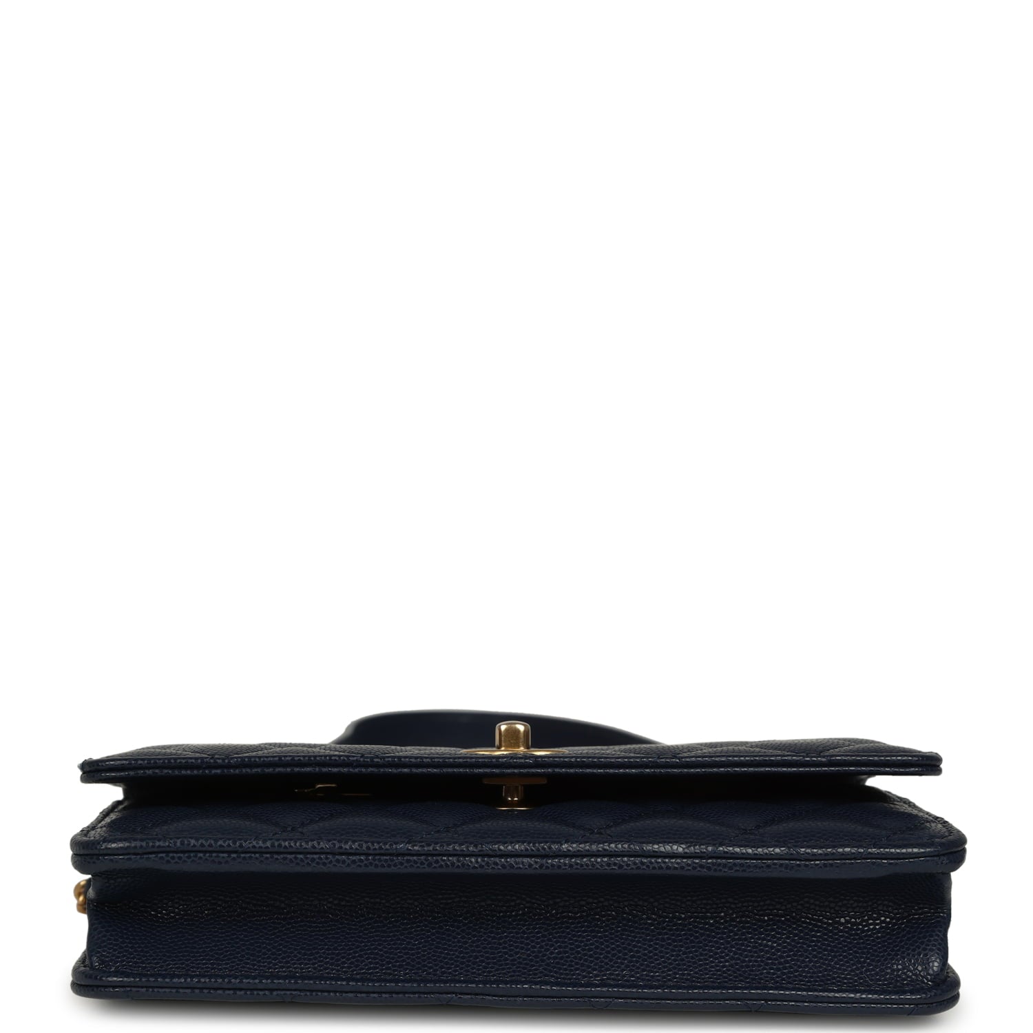 "Twist Your Buttons" Wallet On Chain WOC Navy Blue Shiny Caviar Antique Gold Hardware
