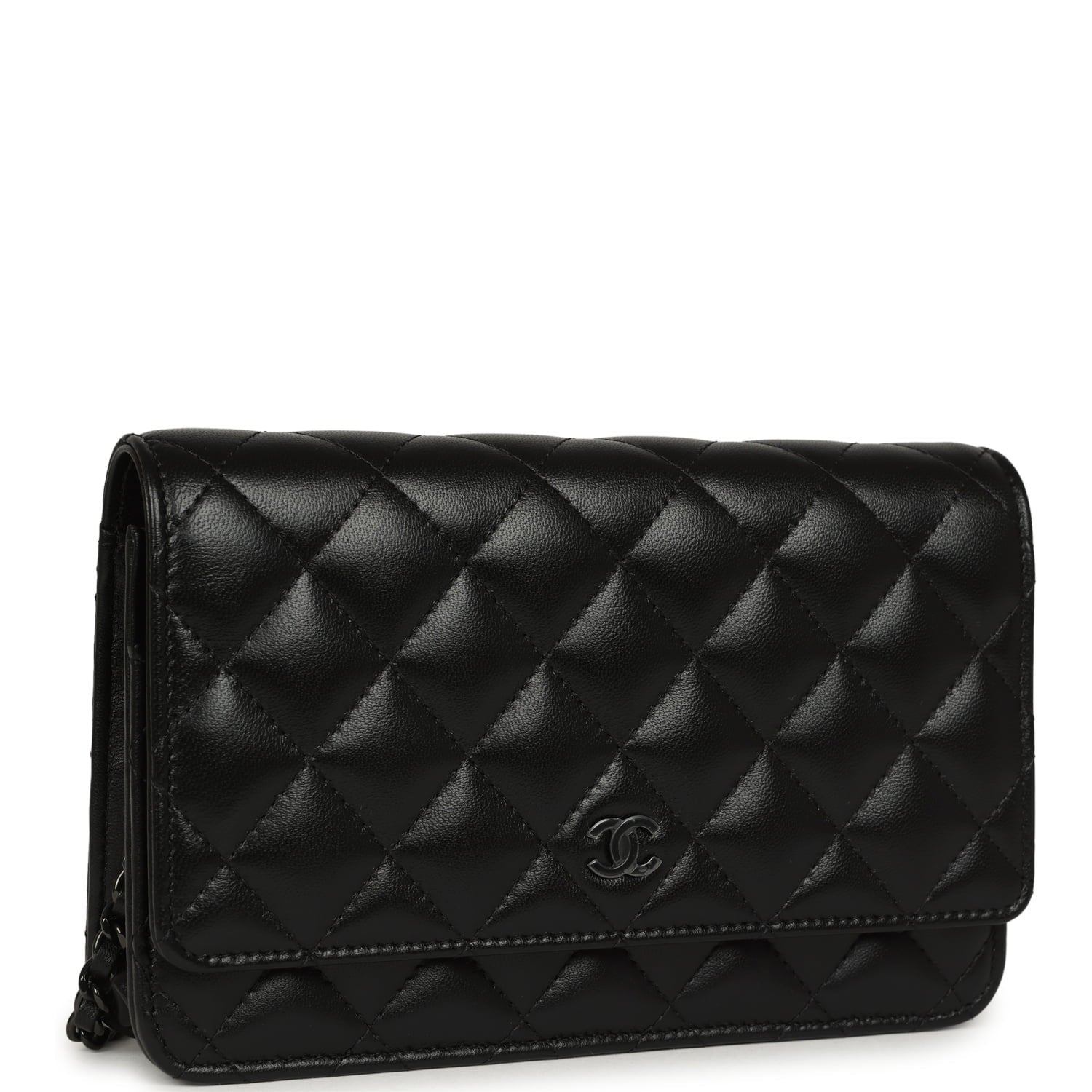 Classic Wallet On Chain WOC SO Black Lambskin Black Hardware