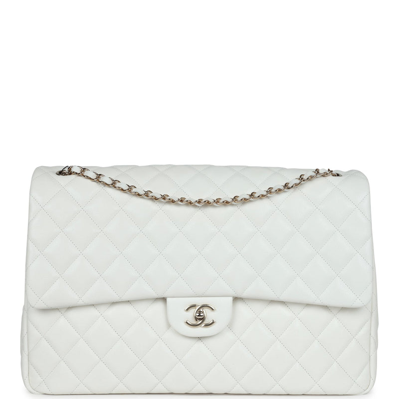 XXL Classic Single Flap Bag White Shiny Caviar Light Gold Hardware
