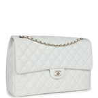 XXL Classic Single Flap Bag White Shiny Caviar Light Gold Hardware