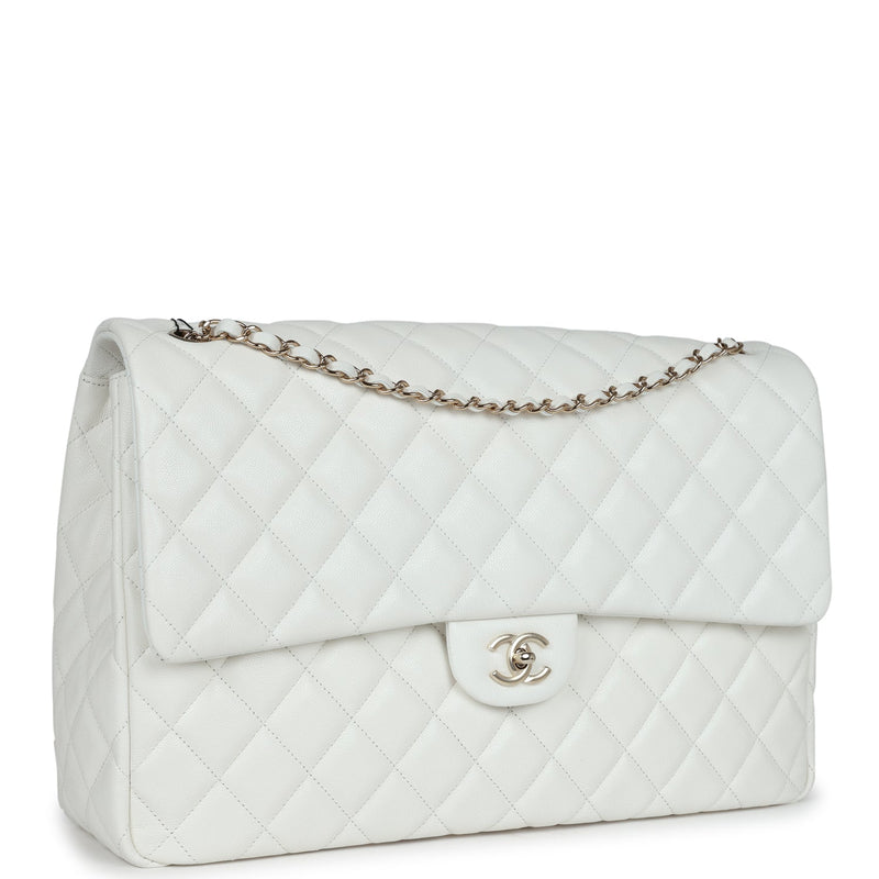 XXL Classic Single Flap Bag White Shiny Caviar Light Gold Hardware