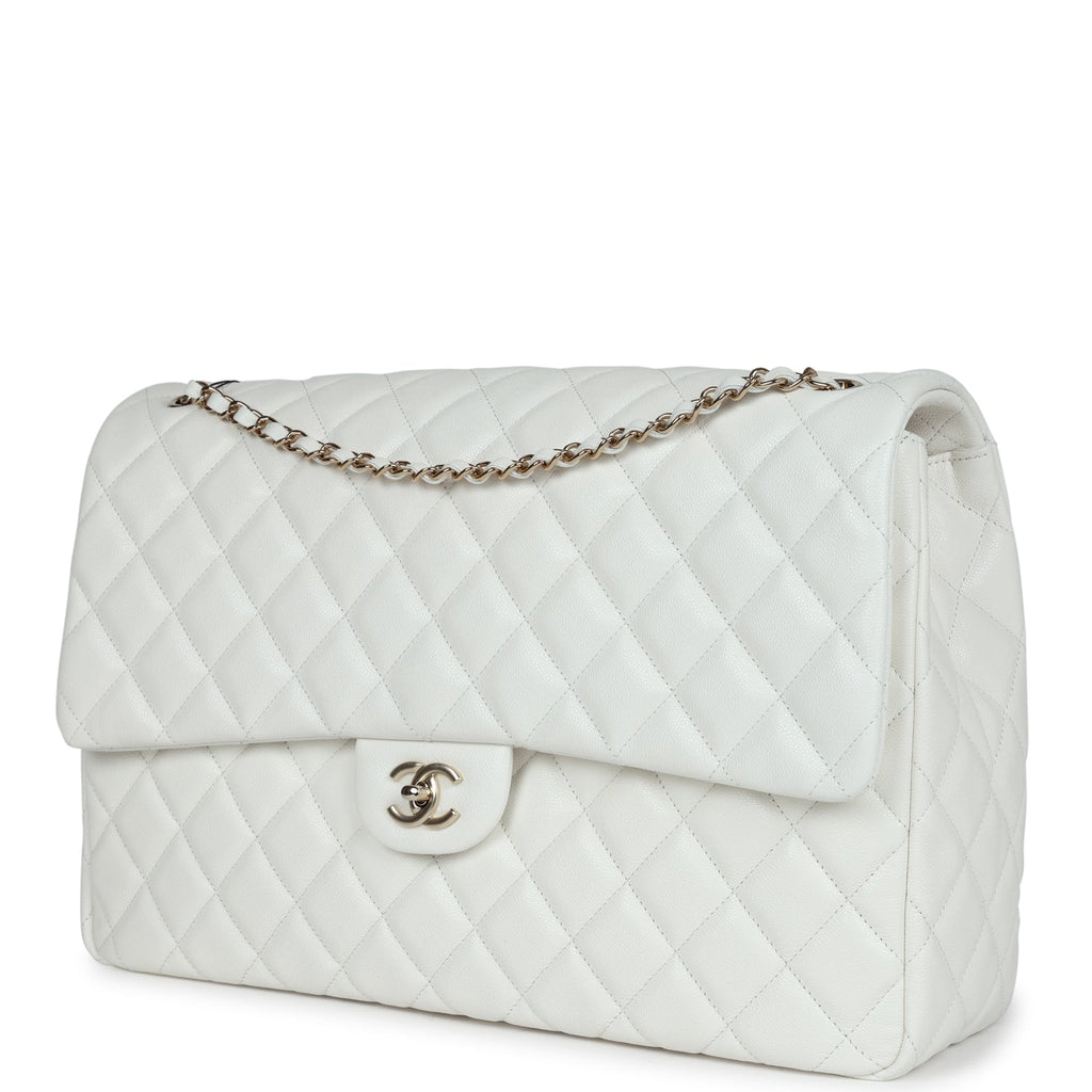 XXL Classic Single Flap Bag White Shiny Caviar Light Gold Hardware