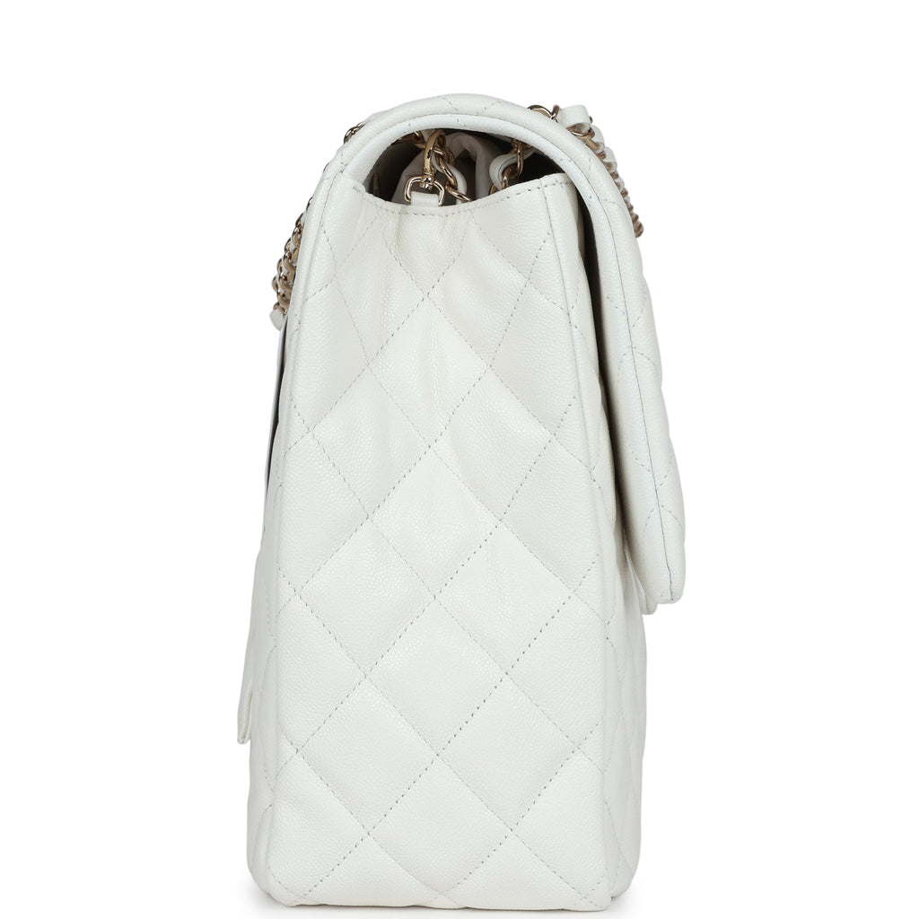 XXL Classic Single Flap Bag White Shiny Caviar Light Gold Hardware