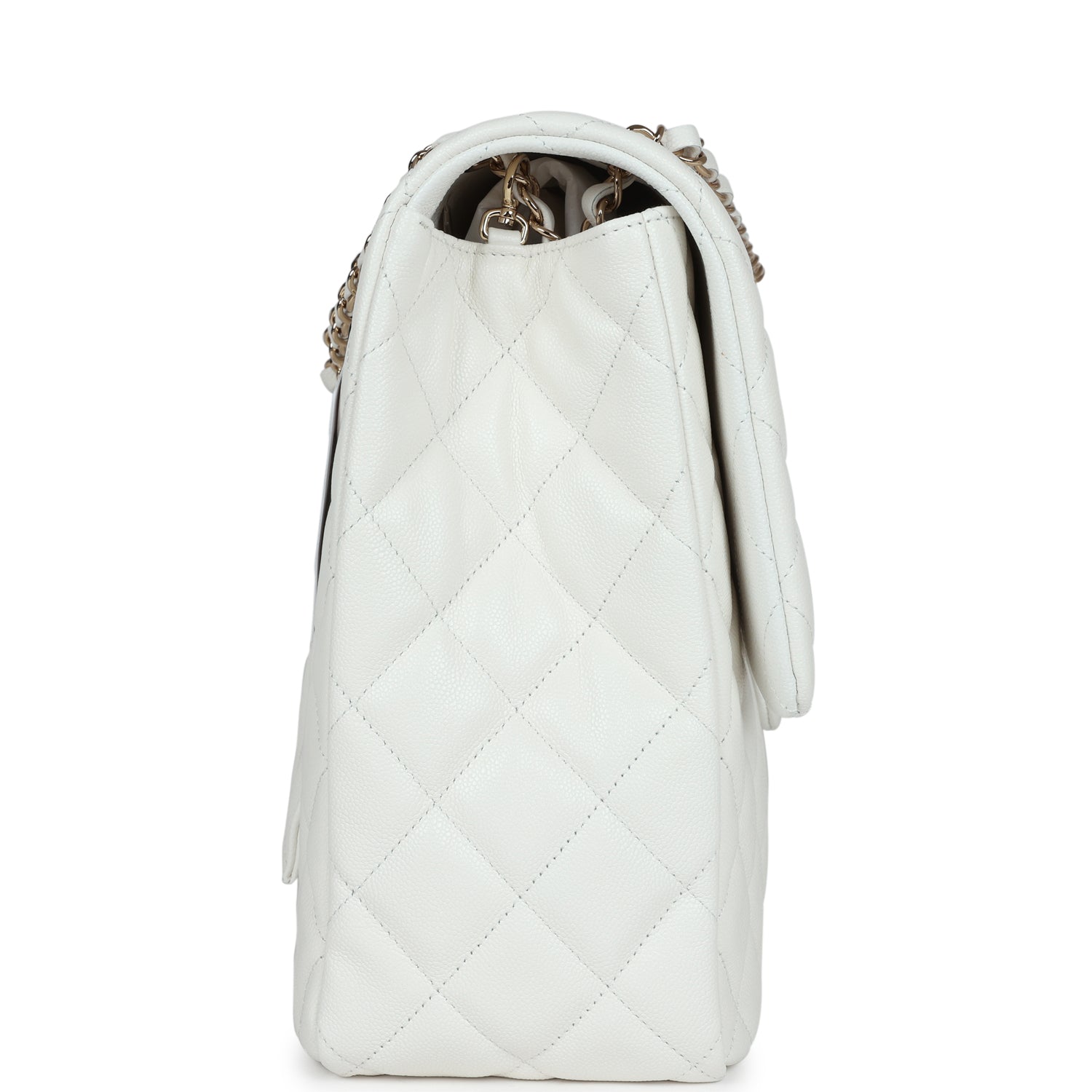 XXL Classic Single Flap Bag White Shiny Caviar Light Gold Hardware