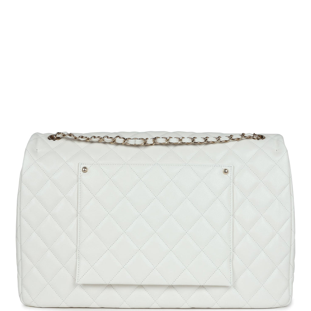 XXL Classic Single Flap Bag White Shiny Caviar Light Gold Hardware
