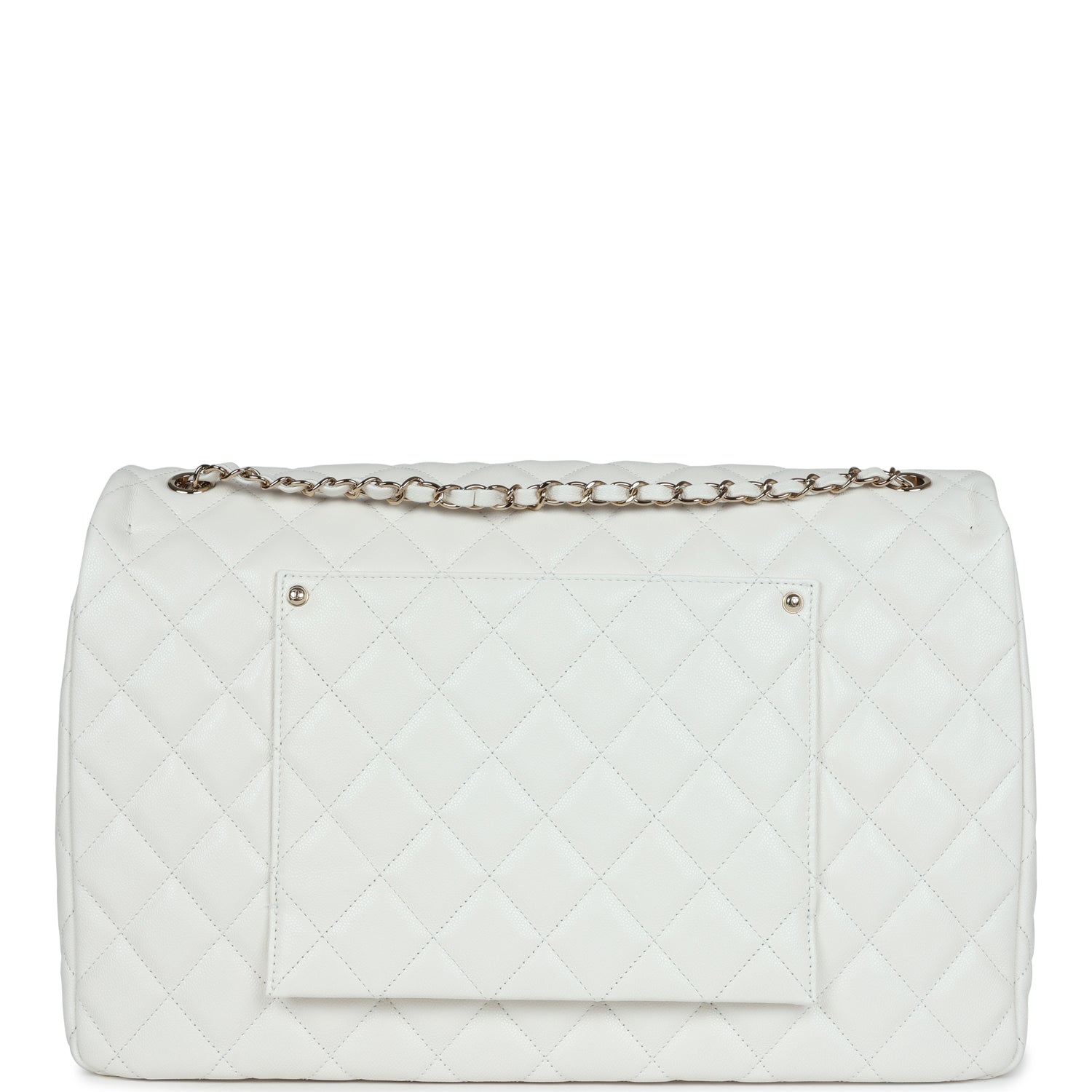 XXL Classic Single Flap Bag White Shiny Caviar Light Gold Hardware