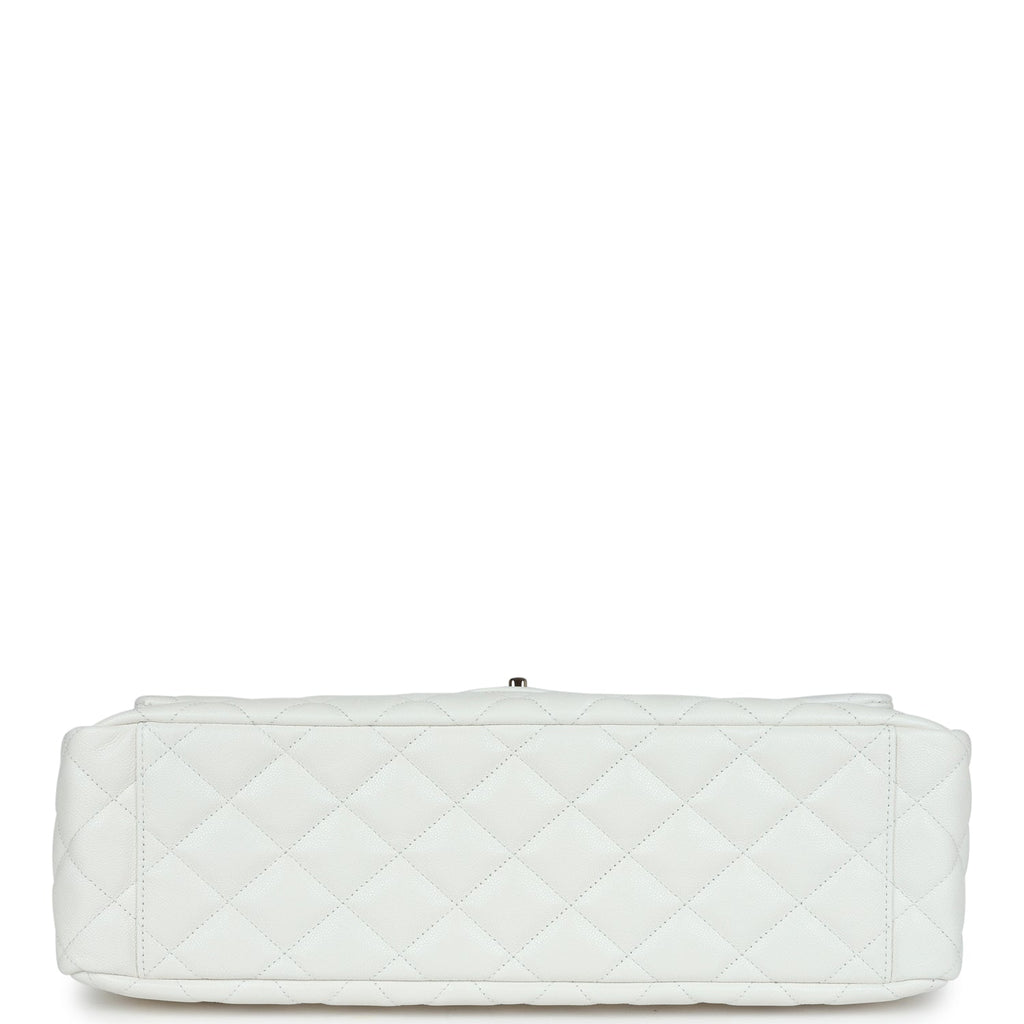 XXL Classic Single Flap Bag White Shiny Caviar Light Gold Hardware