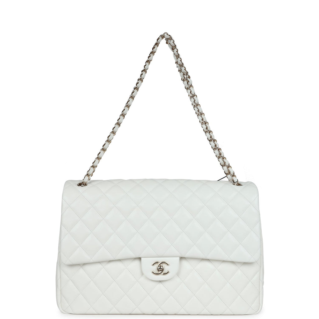 XXL Classic Single Flap Bag White Shiny Caviar Light Gold Hardware