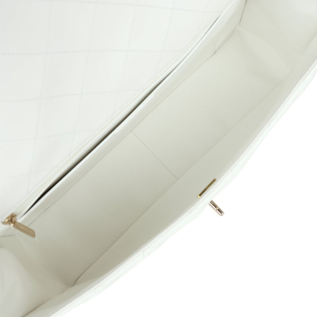 XXL Classic Single Flap Bag White Shiny Caviar Light Gold Hardware