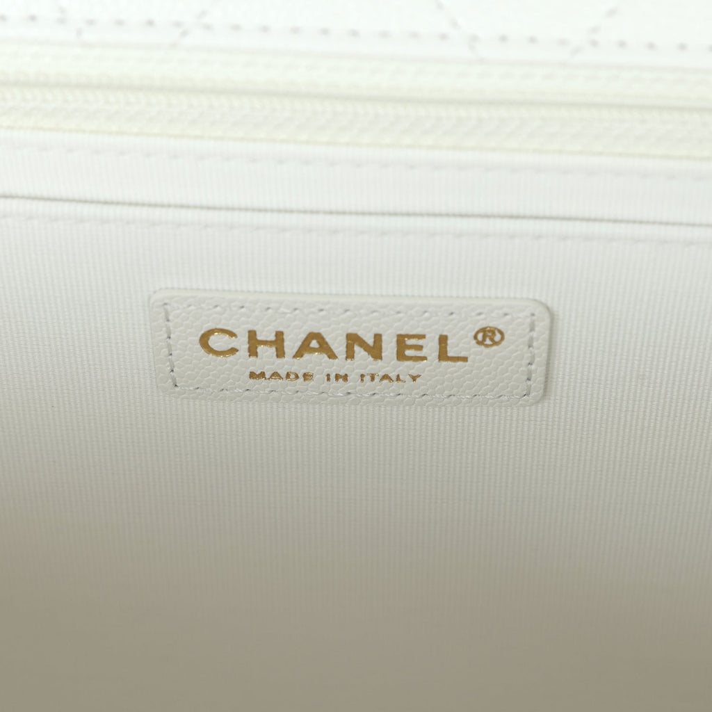XXL Classic Single Flap Bag White Shiny Caviar Light Gold Hardware
