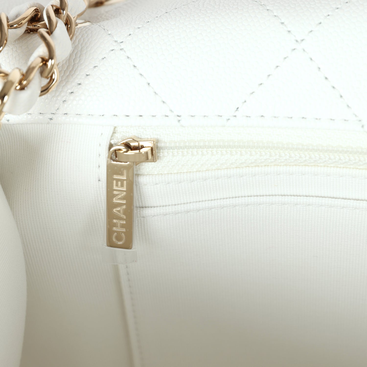 XXL Classic Single Flap Bag White Shiny Caviar Light Gold Hardware