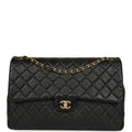 XXL Classic Single Travel Flap Bag Black Shiny Aged Calfskin Brushed Gold Hardware