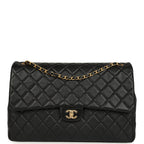 XXL Classic Single Travel Flap Bag Black Shiny Aged Calfskin Brushed Gold Hardware