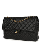 XXL Classic Single Travel Flap Bag Black Shiny Aged Calfskin Brushed Gold Hardware