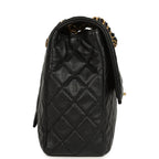 XXL Classic Single Travel Flap Bag Black Shiny Aged Calfskin Brushed Gold Hardware