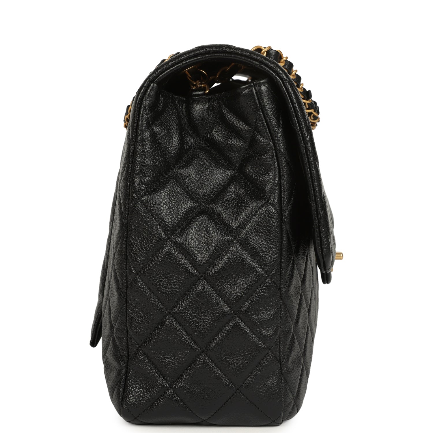 XXL Classic Single Travel Flap Bag Black Shiny Aged Calfskin Brushed Gold Hardware