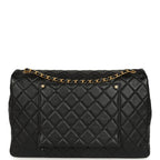 XXL Classic Single Travel Flap Bag Black Shiny Aged Calfskin Brushed Gold Hardware