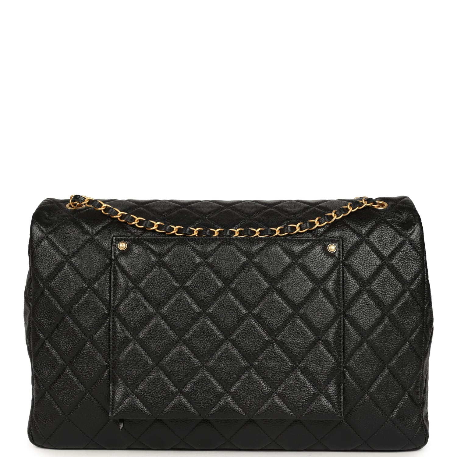 XXL Classic Single Travel Flap Bag Black Shiny Aged Calfskin Brushed Gold Hardware