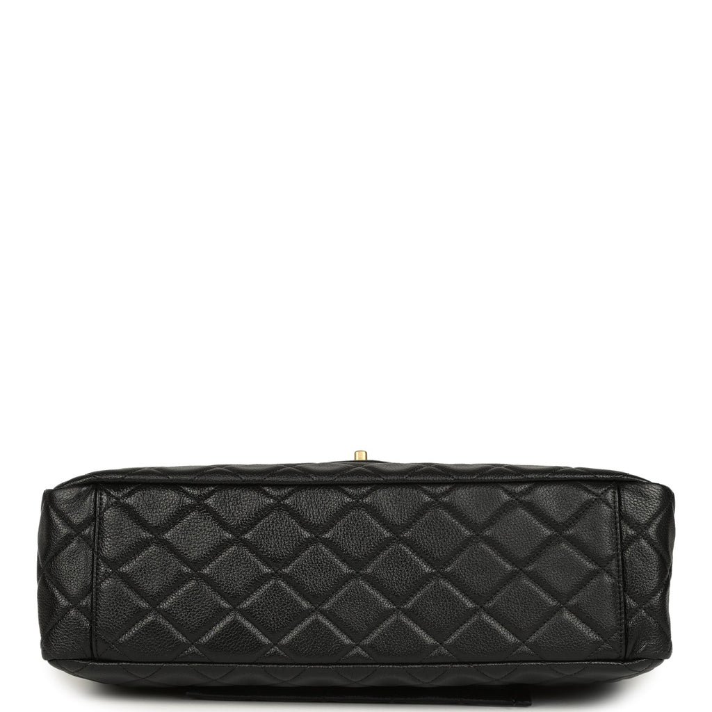 XXL Classic Single Travel Flap Bag Black Shiny Aged Calfskin Brushed Gold Hardware