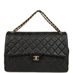 XXL Classic Single Travel Flap Bag Black Shiny Aged Calfskin Brushed Gold Hardware