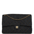 XXL Classic Single Travel Flap Bag Dark Blue Denim Brushed Gold Hardware