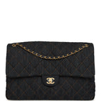 XXL Classic Single Travel Flap Bag Dark Blue Denim Brushed Gold Hardware