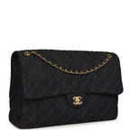 XXL Classic Single Travel Flap Bag Dark Blue Denim Brushed Gold Hardware