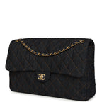 XXL Classic Single Travel Flap Bag Dark Blue Denim Brushed Gold Hardware