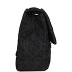 XXL Classic Single Travel Flap Bag Dark Blue Denim Brushed Gold Hardware