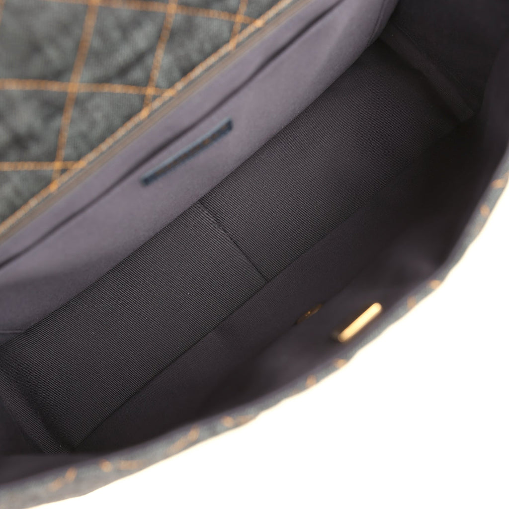 XXL Classic Single Travel Flap Bag Dark Blue Denim Brushed Gold Hardware