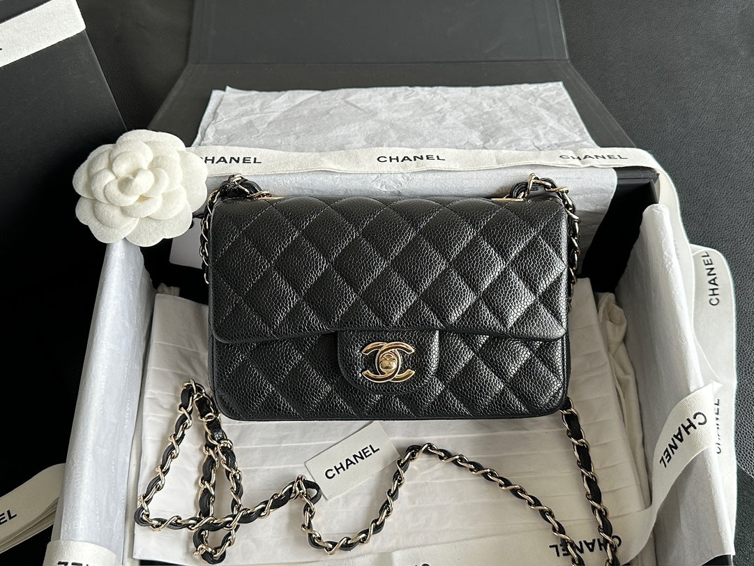 Classic Flap Large Mini Black Caviar Light Gold Hardware