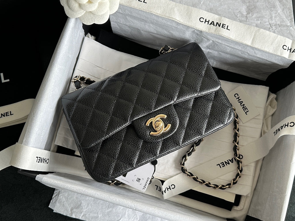 Classic Flap Large Mini Black Caviar Light Gold Hardware
