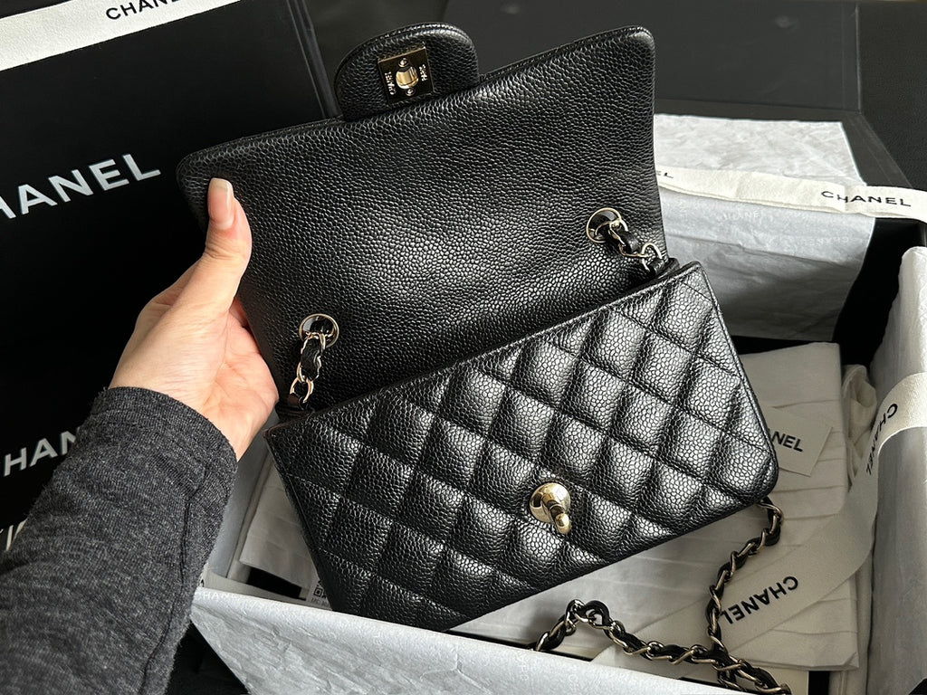 Classic Flap Large Mini Black Caviar Light Gold Hardware