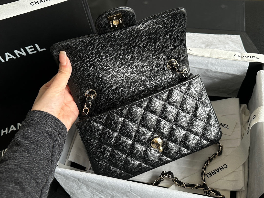 Classic Flap Large Mini Black Caviar Light Gold Hardware