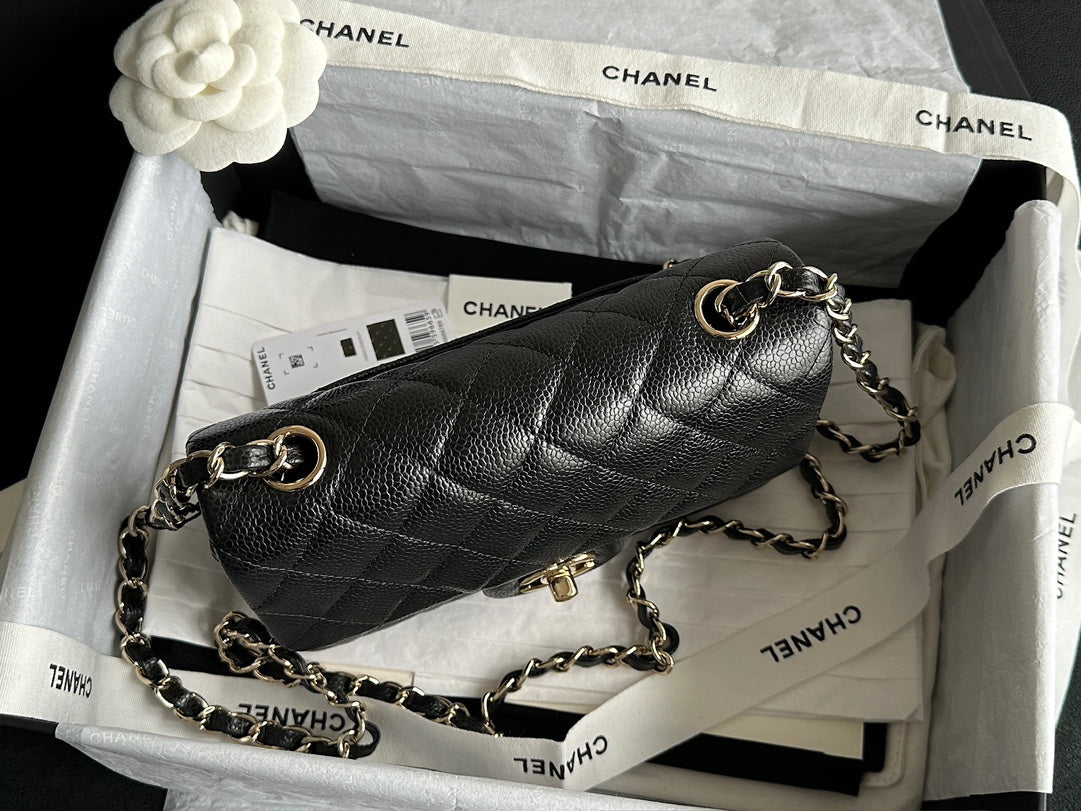 Classic Flap Large Mini Black Caviar Light Gold Hardware