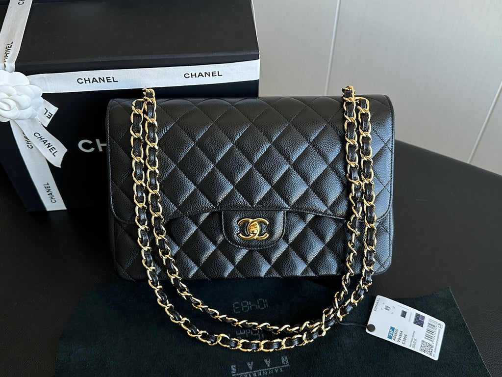 Classic Flap Jumbo Black Caviar Gold Hardware